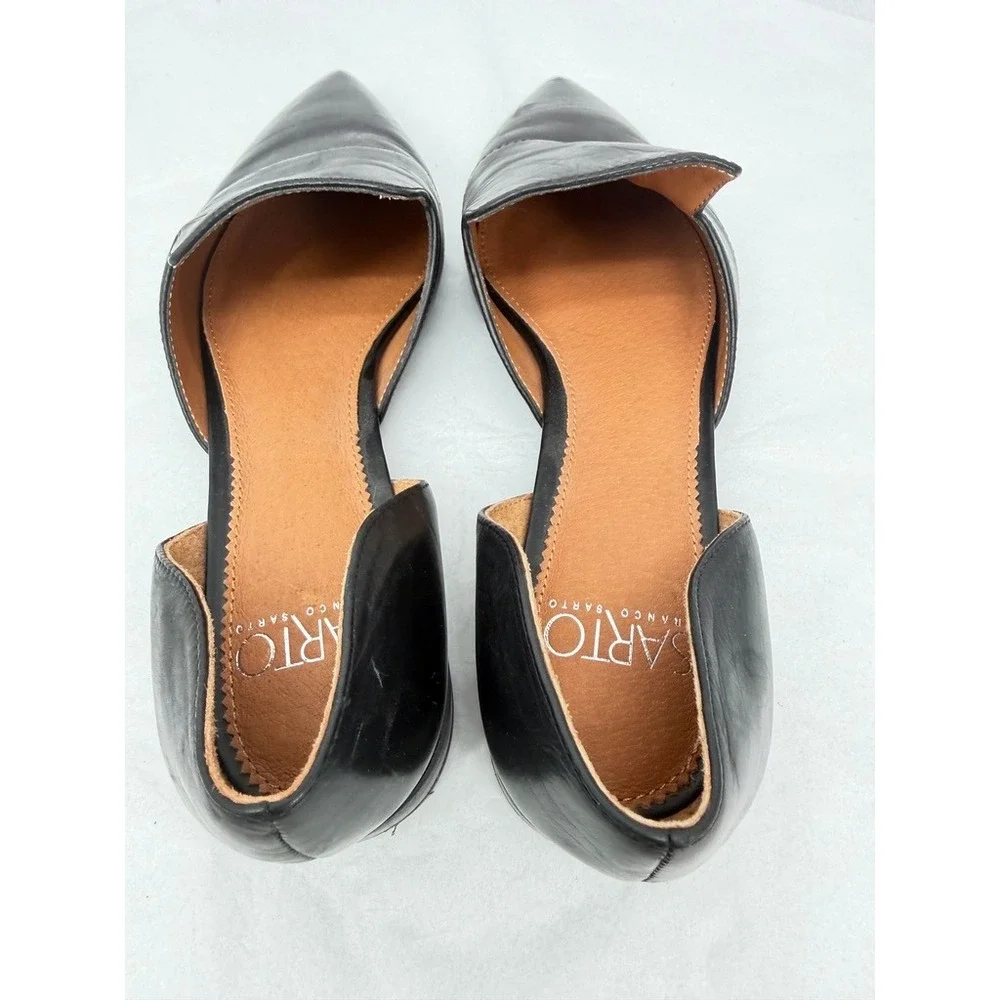 Franco Sarto Black Leather D'Orsay Flats Pointed Toe Slip On Chic Size 8/9**READ